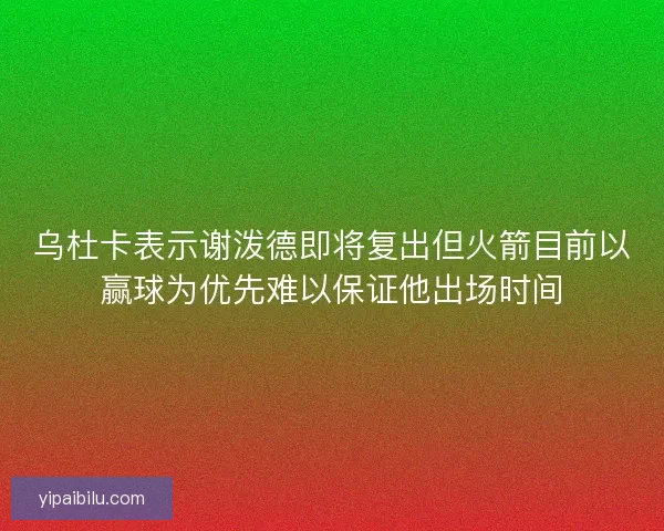 乌杜卡表示谢泼德即将复出但火箭目前以赢球为优先难以保证他出场时间